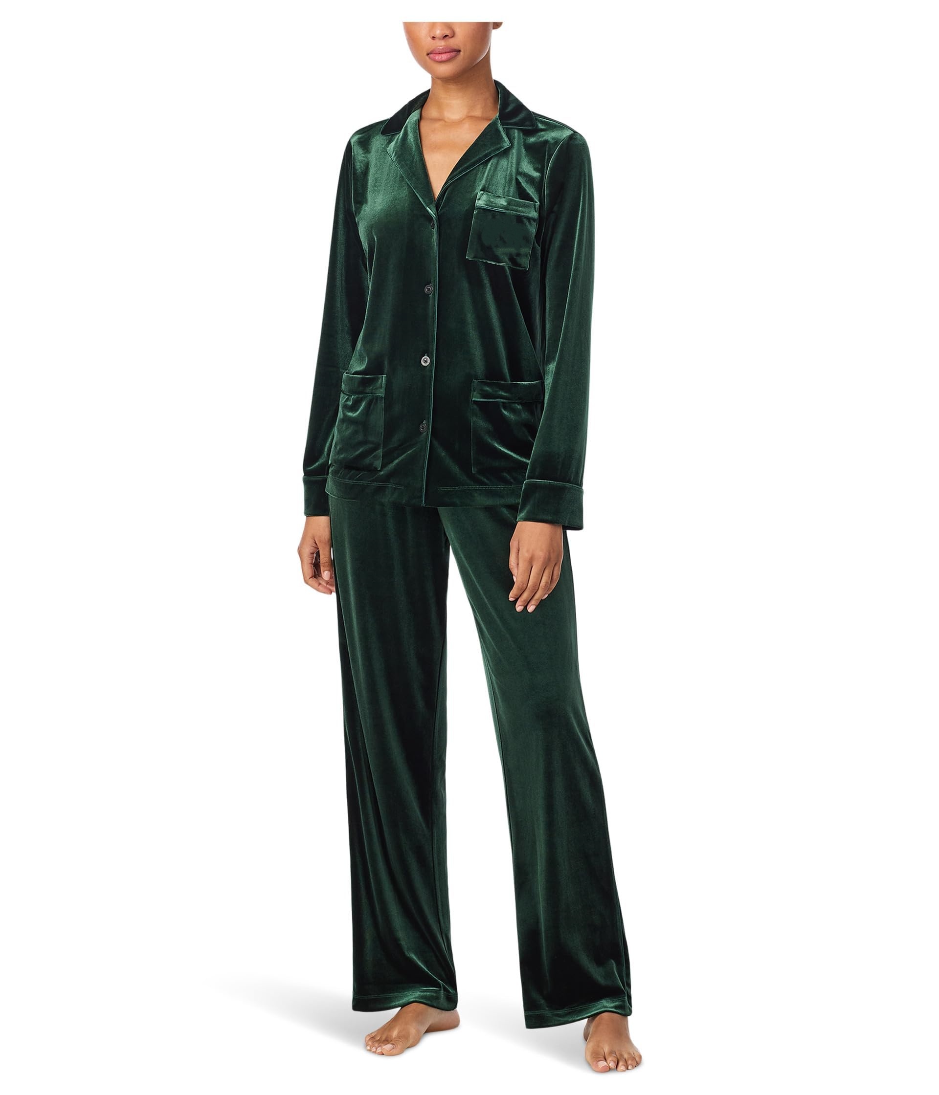 Women's Dark Green Velvet Pajama Set