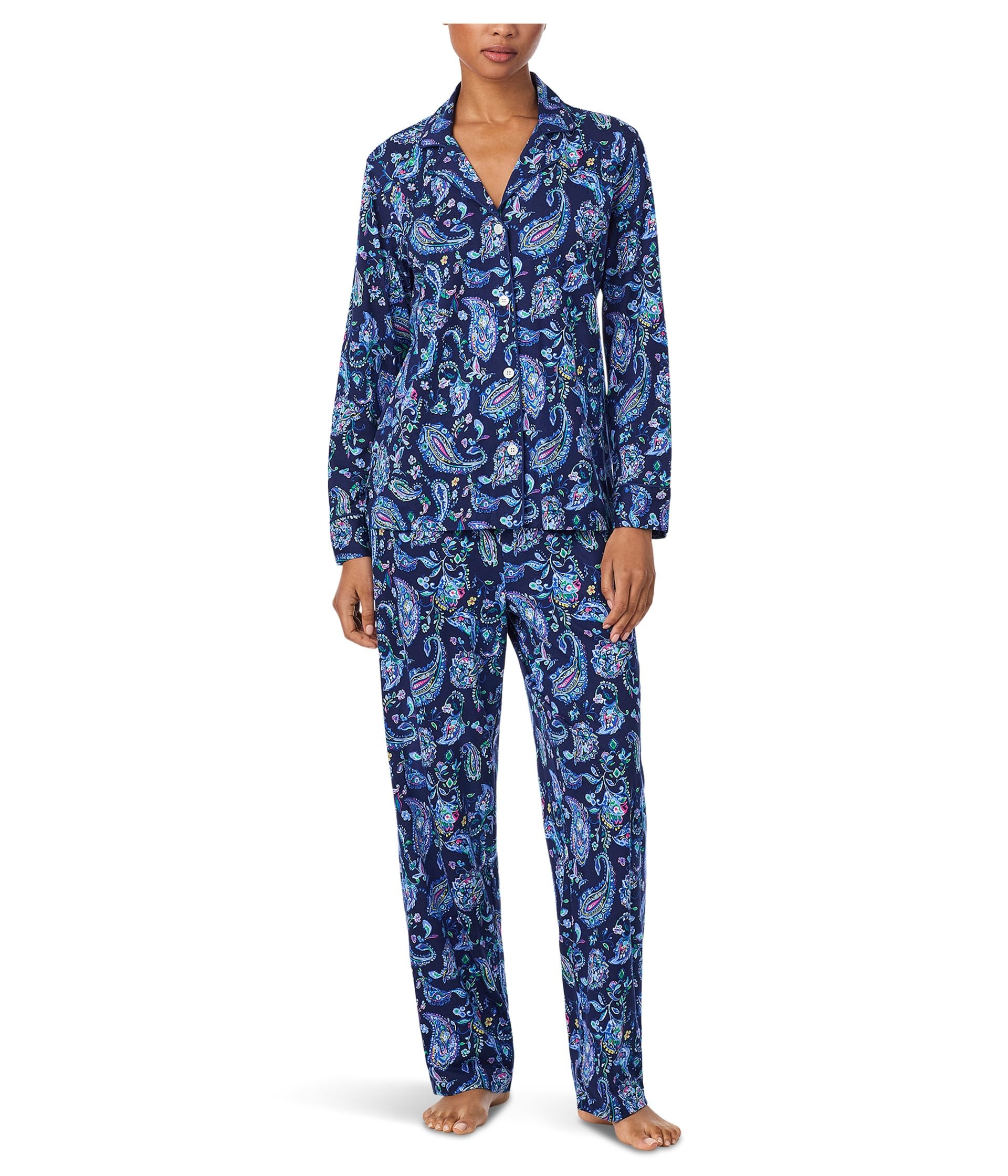 Women's Navy Blue Striped Pajama Set